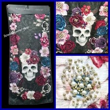 Sugar Skull Day Of Dead Beaded Table Runner Sparkly Jeweled Flowers Halloween