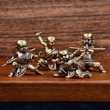 New Brass Shaolin Monk Figurine Chinese Style Tea Pet Mini Decor Collectible