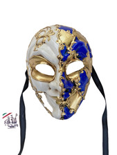 BLUE GOLD VENETIAN JOKER MARDI GRAS MASK MASQUERADE BALL MASKS Made In Italy