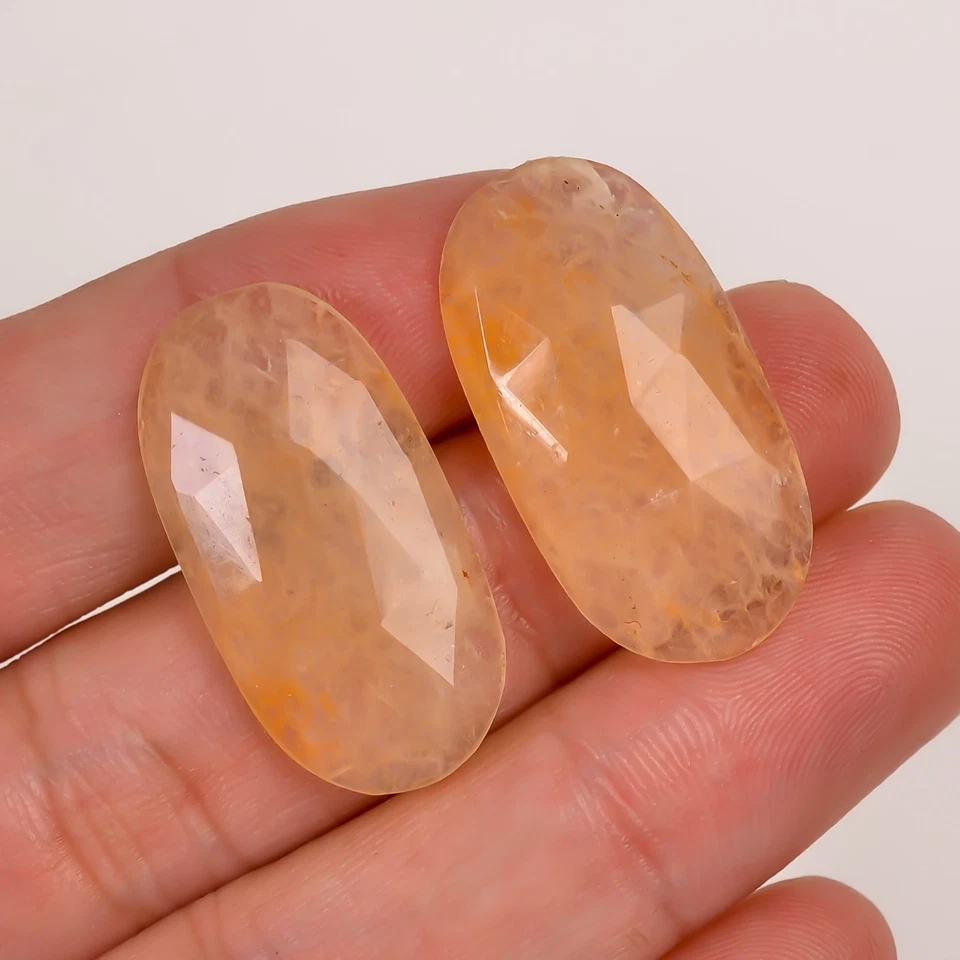 32 Ct Yellow Calcite Gemstone Pair 29x15x5 mm Oval Cut Translucent Loose Stones - Image 2 of 3