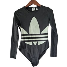 Adidas Women's Trefoil Logo Bodysuit Black Long Sleeve Casual Top Tee Shirt S