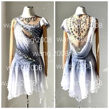 Ice Figure Skating Dress Rhythmic Gymnastics Twirling Competition white dyeing