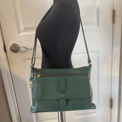 Fossil Kinley Leather Crossbody Shoulder Bag Black Pebble Leather Purse Medium