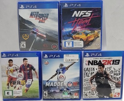 PS4 - 5 Game Lot - FIFA 15, Madden 16, NBA 2K19, Need for Speed Rivals, NFS Heat