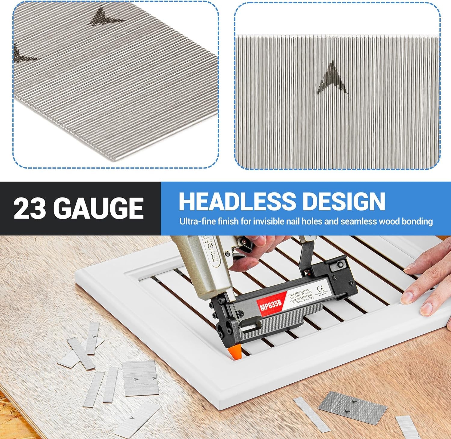 meite 23 Gauge Pin Nails, Assorted 6 Sizes (1/2", 5/8", 3/4", 1", 1-3/16", 1-3/8