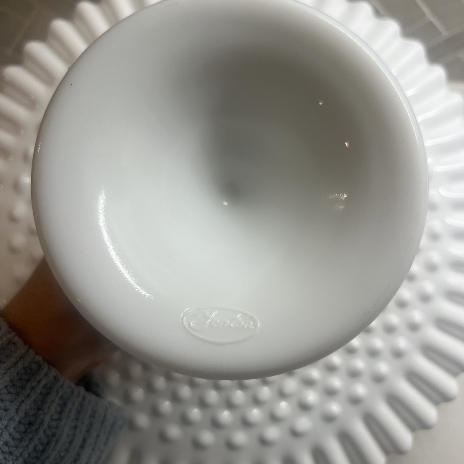 Fenton Milk Glass Hobnail Pedestal Cake Stand  Ruffled Edge 12.5”