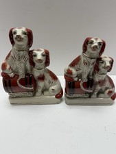 Rare SET of Staffordshire - King Charles Russet and White Spaniels With Barrel