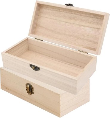 2PCS Wooden Box with Hinged Lid Small Wooden Box Vintage Wood Box Wooden Storage