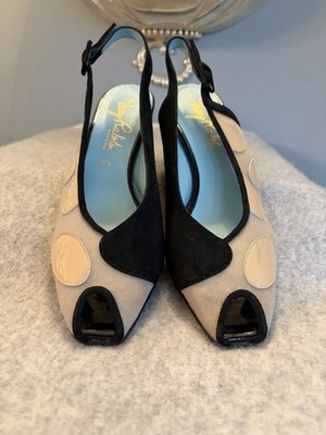 Thierry rabotin Diana Sling Block 38.5 Us 7.5/8 Mesh Polka Dot Peep Toe Italy