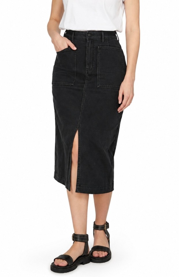 SKIN & THREADS Black Mid Length Denim Skirt Size XL (4) 