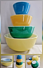 Vintage Nesting Pyrex Yellow Blue Green Mixing Bowls Set of 4 - 401  402 403 404