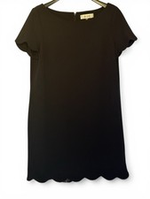 Black Office Dress Scallop Sleeves and Trim Size XL LBD Party Dress Minimalist