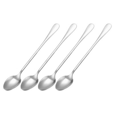 Set of 4 Long Handle 7.5-Inch Mix Coffee Spoons (Silver)
