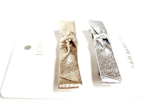 J.Crew Factory Metallic Faux Leather Barrettes Set Gold Silver Rainbow Multi NWT - Picture 9 of 12
