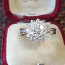 925 Sterling Silver Floral Cluster Ring Simulated Diamonds UK Size O.5