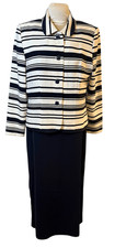 Jessica Howard Two Piece Dress Blazer Set Sz. 16 Blue White Midi