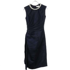 Alexander McQueen Draped Silk Cocktail Dress Stone Neck Detail Navy Frill