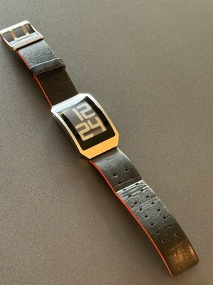 Phosphor Digital Hour DH01 E-Ink Watch Curved Stainless Black Orange Leather Bnd