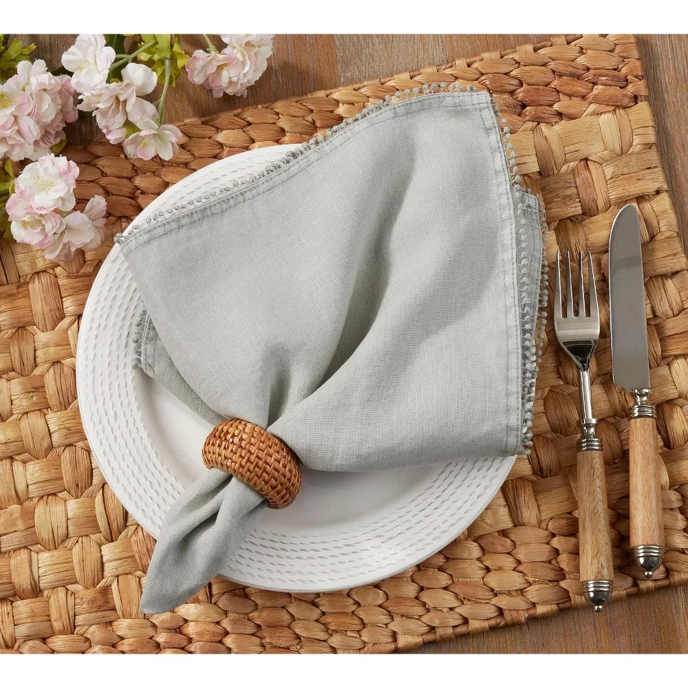 Saro Lifestyle Pompom Design Dinner Table Napkins