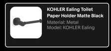 Kohler Item 5019163 Toilet Paper Holder Matte Black New Open Box Single Arm BL