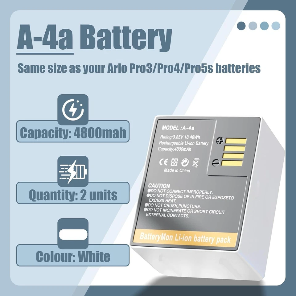 2-Pack Battery and Charger for Arlo Pro 4 Pro 3 Ultra 2 and Ultra Camera - Image 2 of 4