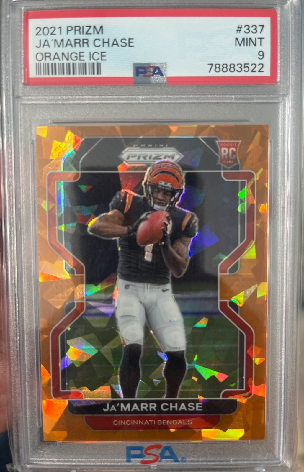 JA'MARR CHASE 2021 Panini Prizm Orange Cracked Ice Rc #337 PSA 9 Bengals