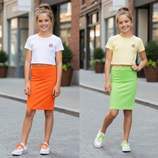 Kids Girls Plain Neon Colored Bodycon Midi Skirt Age 13