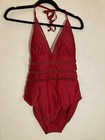 Nwt Red Swimming Suit Size Large Halter Top With Spaghetti Straps (u12)
