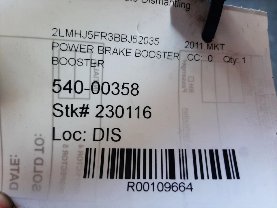 2010 2011 FORD FLEX Power Brake Booster Thru 11/07/10 AE932005AB - Image 4 of 4