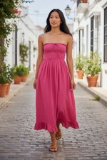 UO Urban Outfitters Penny Smocked Sleeveless Midi Dress Hot Pink Size XL