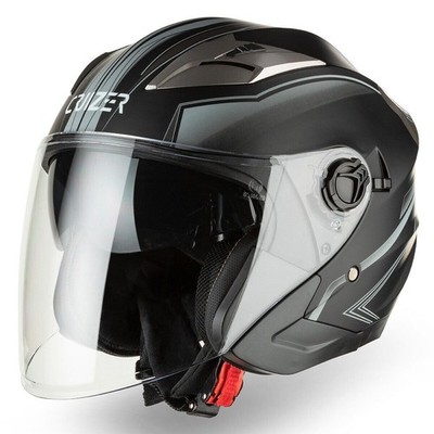 Cruizer Jethelm Motorrad Roller zugelassen Doppelvisier Matt Schwarz Silber Graf