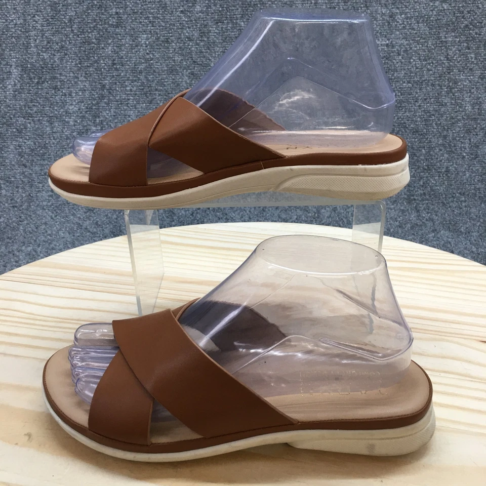 Taryn by Taryn Rose Sandals Womens 8 Tayson Slides Brown Faux Leather Casual NEW - Image 2 of 4