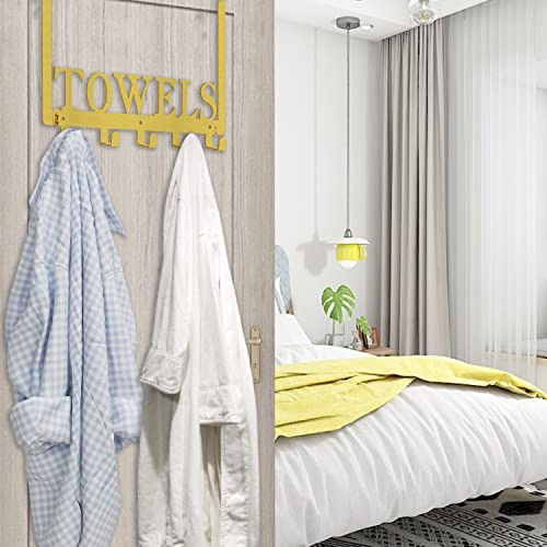 Over The Door Hooks, Towel Holder for Bathroom, Door Mount Towel 5 Hooks Gold - Picture 3 of 5