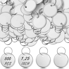 Hotop 500 Pieces 1.25 Inches White Metal Rim Key Tags Bulk Key Tags Paper Round 