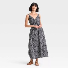 Universal Thread Women's Pullover Maxi Sundress Navy Blue Paisley Size XS