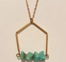 Gold Filled Minimalist Frame Line Turquoise Nugget Bar Pendant Necklace 18"