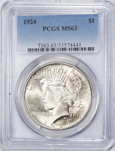 1924 PCGS MS63 Peace Silver Dollar Philadelphia Mint Uncirculated BU+