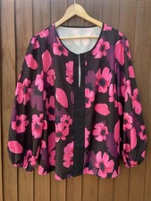 Ladies 2XL Black Floral Pint Long Sleeve Blouse - Split V-Neck, Lightweight