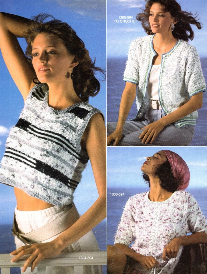 Vintage BERNAT Splash Knitting Pattern Booklet No 594 Knit Sweaters Cardigan - Image 3 of 4