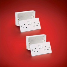 2 x 13A Double Wall Socket 2 Gang with Switched Plug & 25mm Pattress Back Box