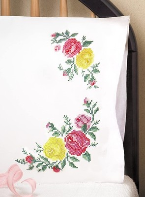 Tobin Stamped Pillowcase Pair for Embroidery, 20 by 30-Inch, Rose ,Standard,2...