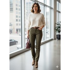 Escada Sports Italy High Rise Cotton Casual Pants Army Green Size 34/US 2