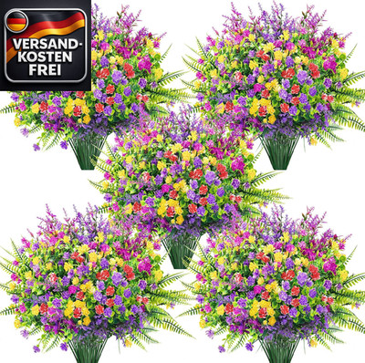 Künstliche Blumen Set 24 Bündel wetterfest für Garten Balkon Terrasse Pflanzen D
