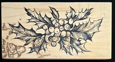 PSX Rubber Stamp K-1826 Holly Berries Floral Sprig Border Christmas Holidays