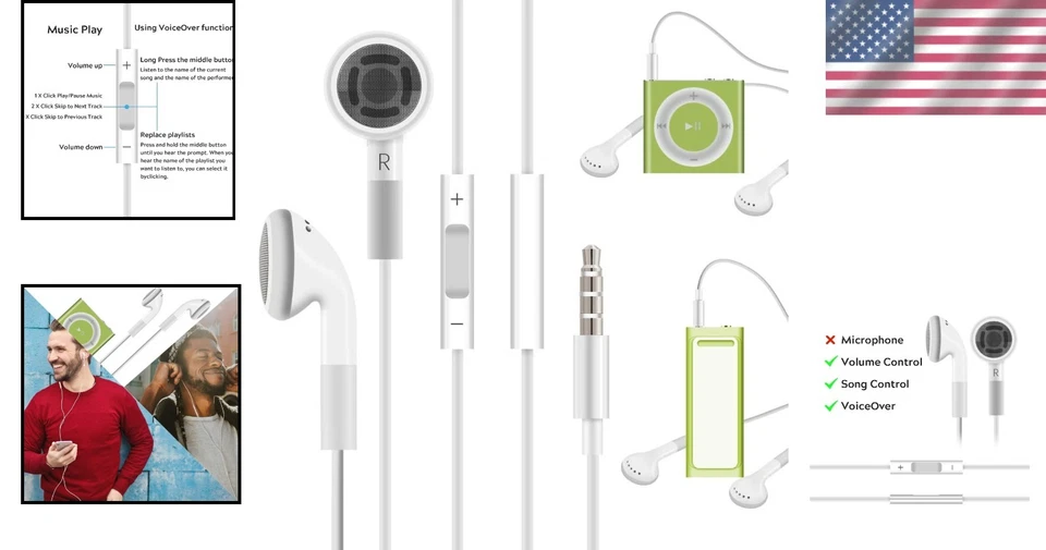 Elegantes auriculares internos blancos con control remoto para iPod Shuffle y táctil - 3,5 mm - Imagen 2 de 4