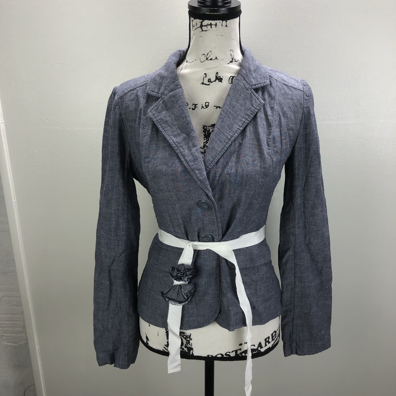 HALOGEN Button Front Blue Blazer Jacket w/ Belt W… - image 1