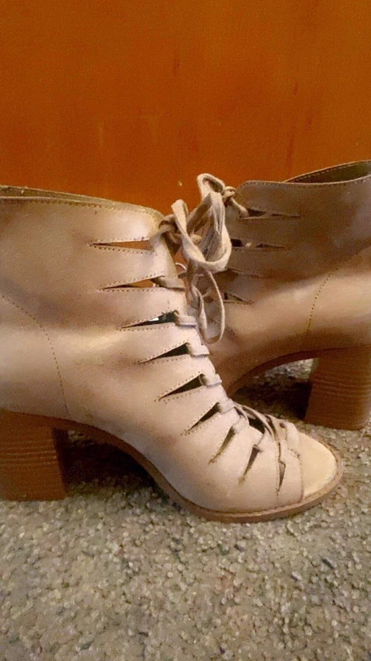 Marrón Beige Botín Sandalia Atar Tacón Botín Vestido Zapato Tacón Grueso Foto 2 de 4