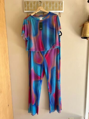 Women's Mesh Cover Up Short Sleeve Crop Top And Pant Set Wild Fable 2X Tie Dye - Picture 2 of 6