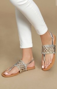 silver t strap sandals