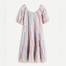 J. CREW BEACHWEAR Breezy Puff-sleeve Cover-up Dress in Pastel Stripe Size Small